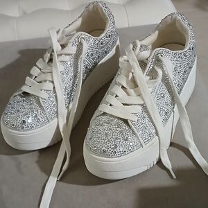 Brand New Crystal Silver Stones Platform Sneakers